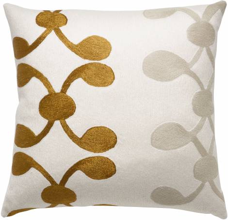 Judy Ross Textiles Hand-Embroidered Chain Stitch Celine Throw Pillow cream/gold rayon/oyster